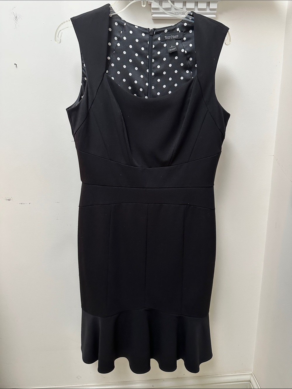 White House Black Market Black Midi Sheath Dress with Polka Dot Lining